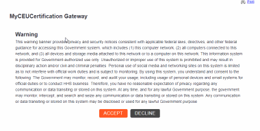 MyCEUCertification Gateway warning message
