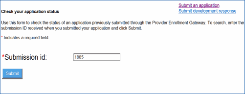 image of the check your application status screen