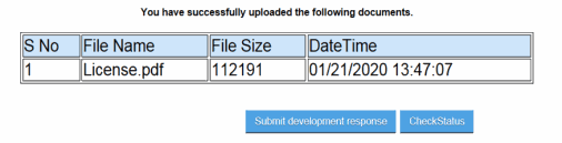 image of screen for You have successfully uploaded the following documents
