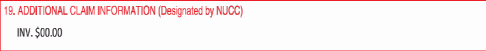 Visual of block 19 showing the text within the block as INV. $00.00