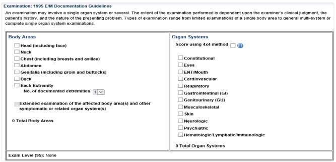 Examination portion of the interactive evaluation and management score sheet. 