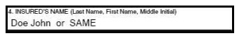 Picture of Item 4-Insured's name on the claim form.