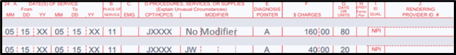 Image of CMS-1500 claim form showing how to complete Items 24A through 24J for this example 